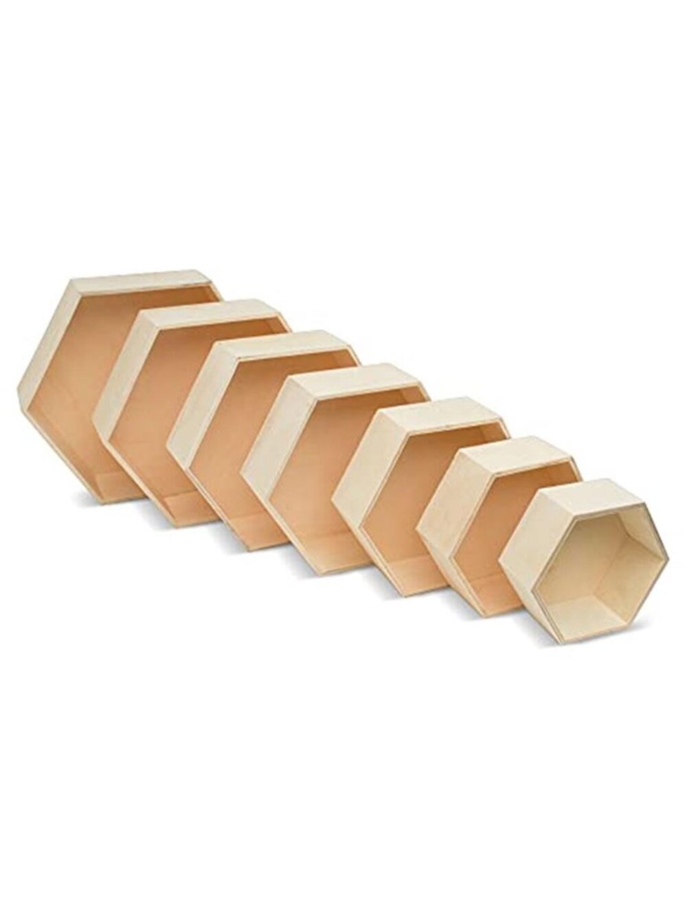 Set of 7 Wooden Hexagon Floating Shelves with Backs